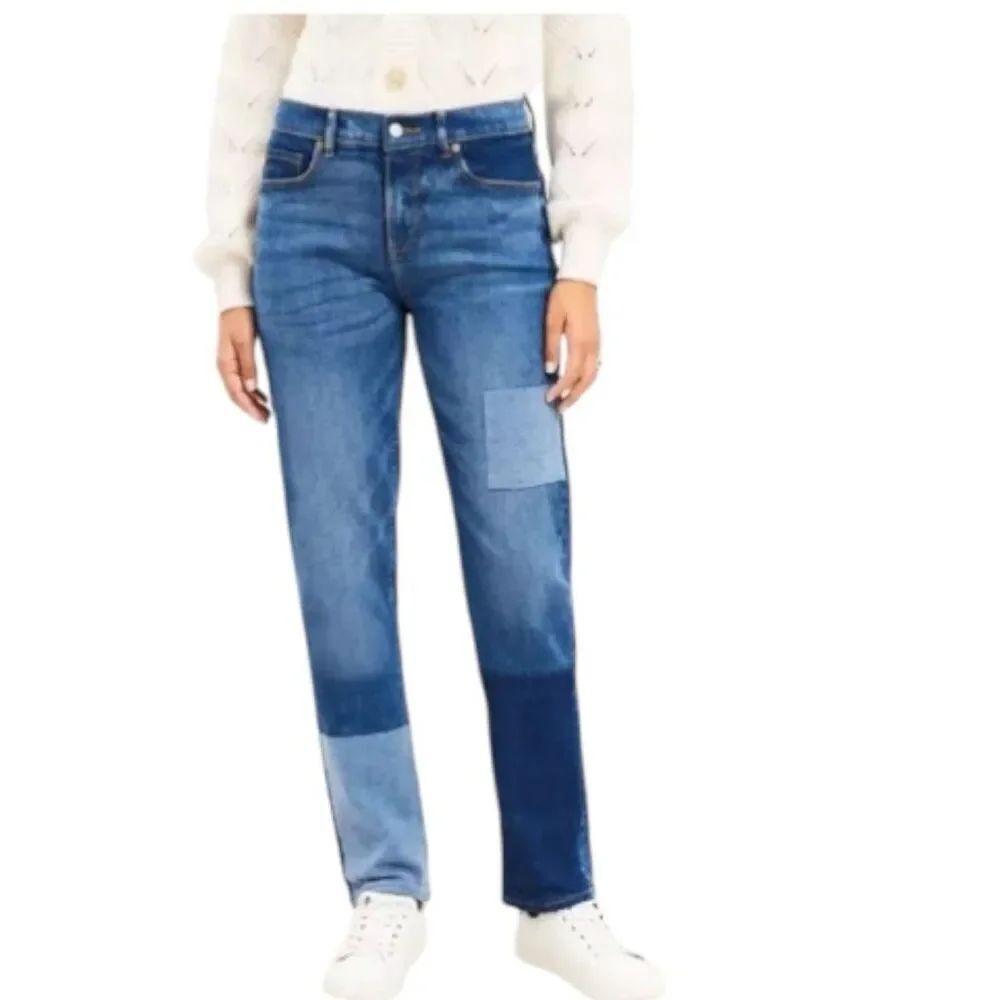 Loft Patchwork Girlfriend Blue Jeans in Classic Mid Wash Style # 766916